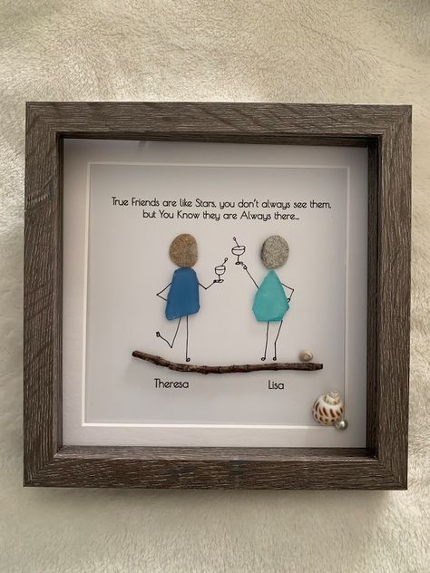 Personalized Friendship Sea Glass/couple Gift/sweetheart/mr & - Etsy UK Seaglass Friendship Art, Sea Glass Friendship Art, Pebble Crafts, Twig Crafts, Rock Pictures, Friendship Art, Sea Glass Art Projects, Sea Glass Ideas, Beach People