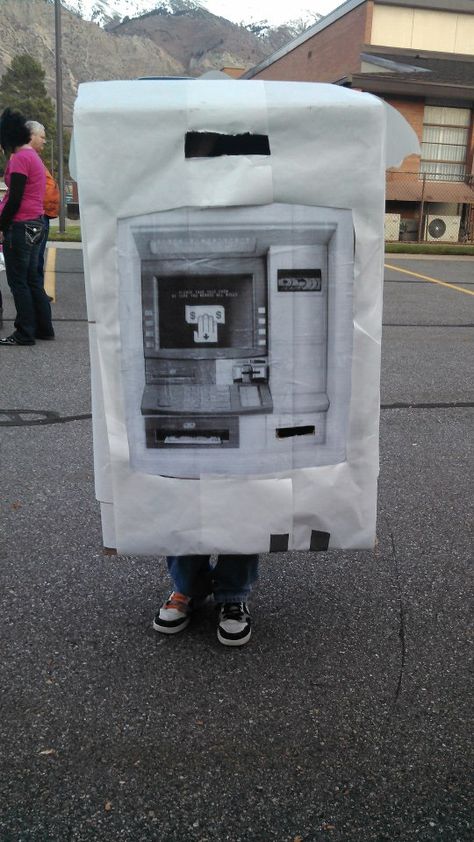 an ATM machine? O..M..G..! I wonder if they give out money for a treat? LOL Atm Costume, Atm Machine, Family Costumes, Diy Decorations, Crafty Stuff, Halloween Costume, Halloween Costumes, Diy Decor, Wonder