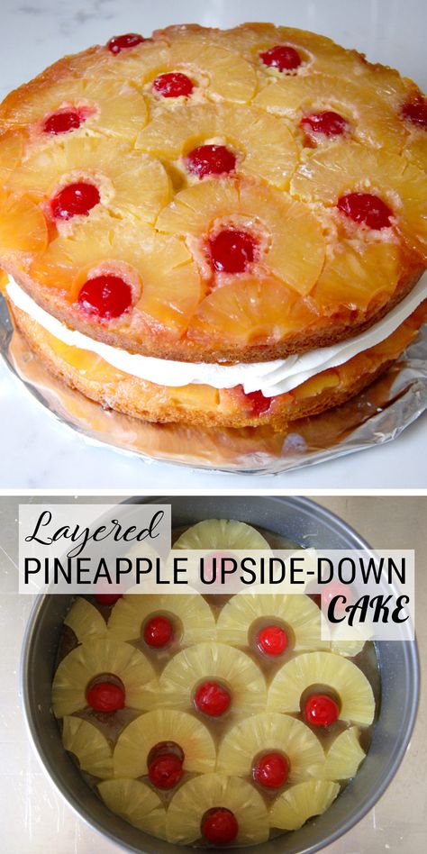 Layered Upside Down Pineapple Cake, Pineapple Upside Down Cake Design, Pineapple Upside Down Cake Layered, Fancy Pineapple Upside Down Cake, Pineapple Upside Down Cake Recipe Box Duncan Hines, 2 Layer Pineapple Upside Down Cake, Pineapple Upside Down Cake Decoration, Easy Upside Down Cake, Double Layer Pineapple Upside Down Cake