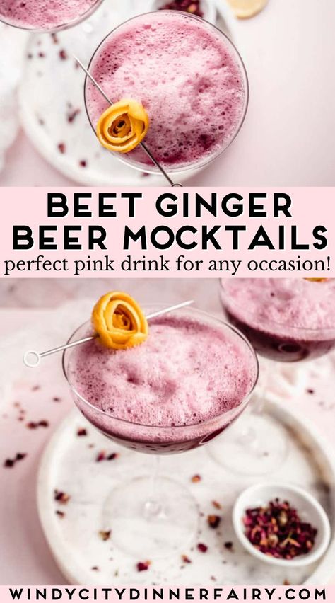 Beet Drink Recipes, Mocktail With Beet Juice, Beet Mocktail, Beet Drink, Beetroot Drink, Mocktails Ginger Beer Non Alcoholic, Herbal Mocktails, Festive Mocktail, Ginger Beer Mocktail Recipe