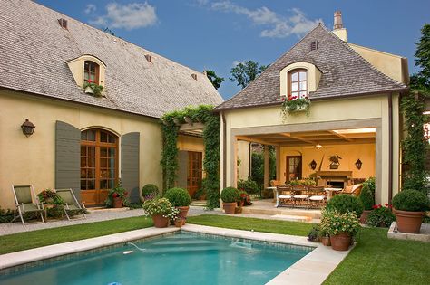 jack arnold designs | Our French Inspired Home: French Style Landscaping: Using Terracotta ... French Country Pool, Country Pool, French Country Exterior, French Inspired Home, Veranda Magazine, Blue Shutters, French Country House, French Country Style, French House