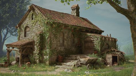 ArtStation - Old house UE5, Raphael Jean Medieval Inn, Beautiful Terrariums, Substance Designer, Concept Artist, Game Concept Art, House Art, Game Concept, Old Farmhouse, Red Dead