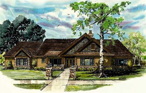 Craftsman House Plan - 3 Bedrooms, 2 Bath, 2007 Sq Ft Plan 79-107 Craftsman Ranch House Plans, Craftsman Ranch, Floor Plans Ranch, House Plans 3 Bedroom, Monster House Plans, Ranch House Plan, Ranch Style House Plans, Mountain House Plans, Cabin House Plans