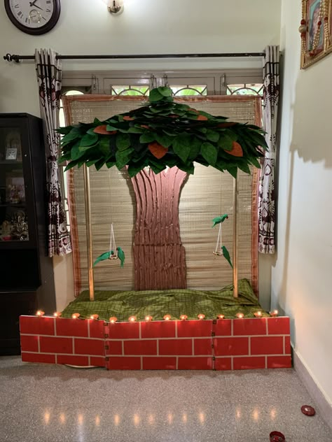 Tree Theme Ganpati Decoration, Ganpati Decoration Cave Theme, Kailash Parvat Decoration For Ganpati, Forest Theme Ganpati Decoration, Ganesh Ji Pandal Decoration, Tulasi Pooja, Leo Painting, Ganpati Decoration Theme, Varalakshmi Pooja