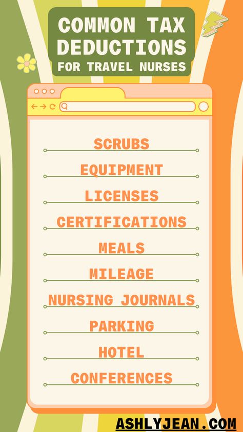 Did you know that you are allowed to write-off most things that are required to be a travel nurse? If your agency isn't reimbursing you, be sure to deduct these items to save some money on this years' tax returns.  Tax season is upon us and for travel nurses that means an even bigger headache than normal.   For travel nurse tax tips to help you get ready to file plus tips to help you prepare for next year, check out my newest post.  #travelnurse #travelnursing #travelnursetips Travel Nursing Tips, Traveling Jobs, Travel Nurse Housing, Nursing Journal, Tax Tips, Travel Nurse, Tax Accountant, Travel Jobs, Medical Careers