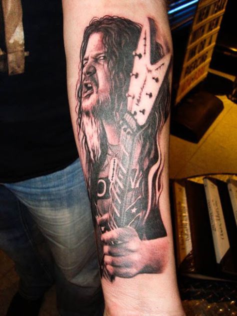 A fan's Dimebag Tribute tattoo. Dimebag Darrell Tattoo, Heavy Metal Tattoo, Pantera Band, Tribute Tattoos, Black Teeth, Dimebag Darrell, Groove Metal, Sick Tattoo, Inspired Tattoos