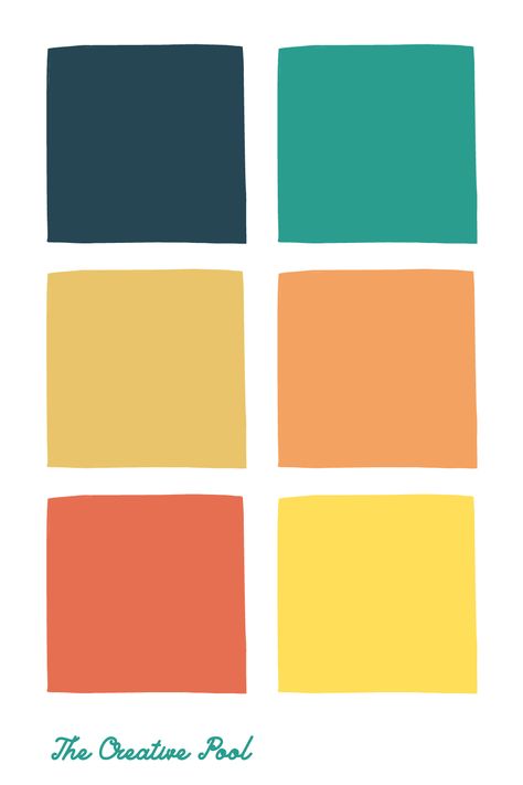 Colors That Go With Bright Yellow, Bright House Color Palette, Retro Yellow Color Palette, Retro Color Palate, Bright Yellow Palette, Yellow Orange Colour Palette, Colors That Compliment Yellow, Bright Pallete Color, Bright Vintage Color Palette