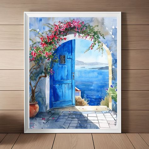 ❤︎ Gorgeous Blue Door in Santorini Greece Digital Artwork Print - Greek Island Blue Door, Aegean Sea View and Flowers Art Print - Watercolour Style Wall Art Home Decor Art, Mykonos Print Greece Wall Art, Greek Photography, Greek Photo artwork, Greek island fine art photo print, Blue rustic doorways on the Greek island of Santorini. ✨ This listing is for a DIGITAL DOWNLOAD. No physical item will be shipped to you. ❤︎ High Quality 300-dpi JPG Sizes Available for Download: Square: 20 x 20" down to Greek Watercolor Paintings, Greece Watercolor Painting, Santorini Painting, Greece Watercolor, Greece Blue, Door Painting, Greece Painting, Greek Paintings, Europe Art