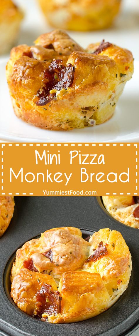 Mini Pizza Monkey Bread – Recipe from Yummiest Food Cookbook Pizza Monkey Bread Muffins, Kids Party Finger Foods, Pizza Monkey Bread, Appetizers For Kids, Bite Size Snacks, Snack Bites, Easy Homemade Pizza, Party Snack Food, Bite Size Appetizers