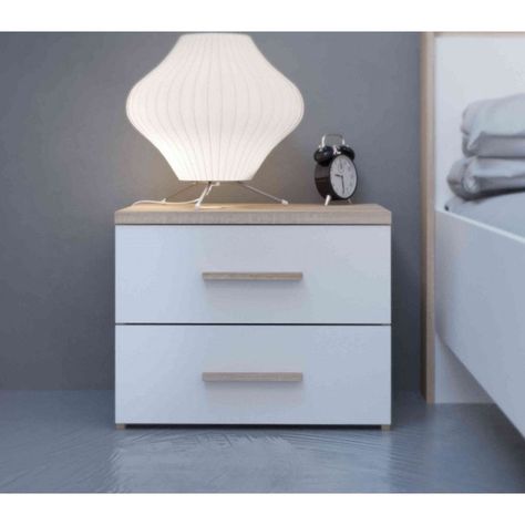 Chevet 2 tiroirs imitation chêne, blanc ch129 bois naturel Terre De Nuit | La Redoute Bedroom Dresser Sets, Bedroom Set Designs, Blue Couch Living Room, Box Bed Design, Furniture Design Sketches, Chic Dining Room, Bedroom Cupboards, White Bedroom Decor, Bedside Table Design