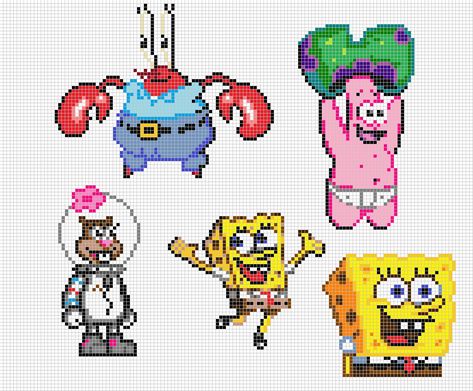 Spongebob Squarepants: characters Cross stitch or perler pattern Pixel Art Pattern Spongebob, Spongebob Cross Stitch Pattern, Spongebob Perler Bead Patterns, Spongebob Cross Stitch, Spongebob Perler Beads, Spongebob Pixel Art, Spongebob Perler, Spongebob Squarepants Characters, Spongebob Christmas