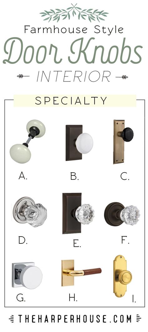 Roundup of glass, crystal, porcelain, and brass door knobs to help you get the modern farmhouse look in your home Farmhouse Interior Door, Farmhouse Door Knobs, Modern Farmhouse Interior Doors, Farmhouse Interior Doors, Hanging Barn Doors, Kitchen Door Knobs, Interior Door Knobs, Porcelain Door Knobs, Black Interior Doors