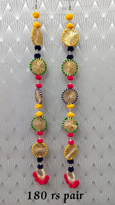 Latkan For Decoration, Latkan For Diwali Decoration, Side Door Hanging For Diwali, Rajasthani Craft Handmade, Door Side Hangings Toran, Toran Ideas Doors, How To Make Toran For Diwali, Diwali Latkans, Rajasthani Decoration Ideas