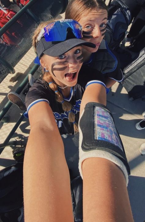 Softball Aesthetic Pictures, Eye Black Softball, Eye Black Designs, Softball Pictures Poses, Travel Softball, Softball Photos, Softball Outfits, Softball Season, Softball Hairstyles