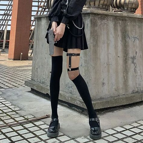 Desperim Asymmetrical Fishnet Tall Socks | YesStyle Fishnet Stockings Outfit, Fashion Design Template, Alt Clothes, Stockings Outfit, Black Fishnets, Punk Outfits, Gothic Outfits, Goth Outfits, Alternative Outfits