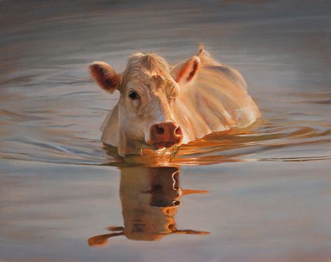 Stock Tank by Teresa Elliott, Oil, 24 x 30 Wildlife Painting, Bull Tattoos, Dairy Cow, Cow Pictures, Painting Competition, Stock Tank, Cow Art, Unique Paintings, Animals Artwork