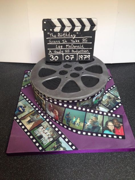 Music Birthday Cakes, Movie Theme Cake, Hollywood Cake, Film Theme, Movie Cake, Photo Cakes, Anniversary Cake Designs, Film Cake, 70 Birthday