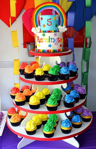 Rainbow Cake and Cupcakes By Simply Sweet Creations (www.simplysweetonline.com) Rainbow Friends Cupcakes, Rainbow Friends Cake Ideas, Pastel Rainbow Friends, Rainbow Friends Cake, Rainbow Friends Birthday Party, Rainbow Pizza, Friends Birthday Cake, Number Blocks, Cupcake Tiers Stand