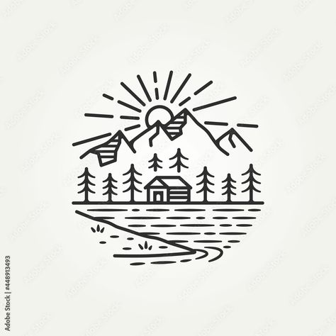 Sketch Line Art, Line Art Logo, Landscape Tattoo, Landscape Mountain, Color Fields, Wood Burning Patterns, Draw Sketch, Desenho Tattoo, Seal Design