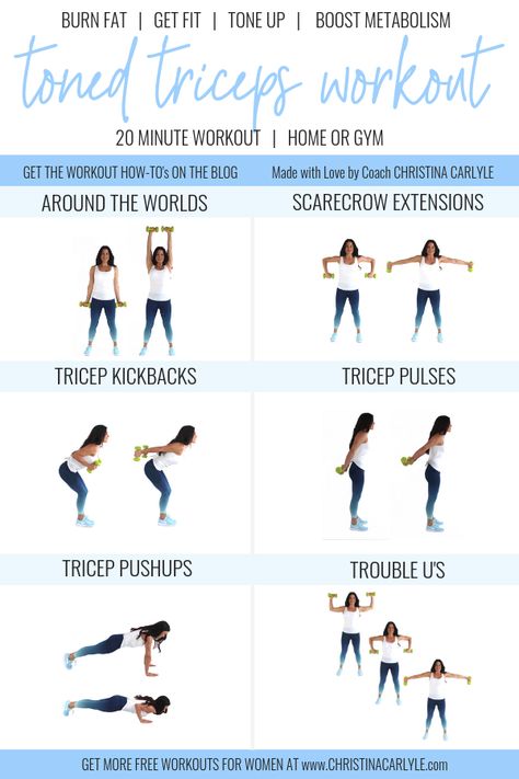 Tricep Workout Routine, Best Tricep Exercises, Tricep Pushup, Melissa Bender, Crazy Video, Tricep Kickback, 20 Minute Workout, Get Toned, Tone Up