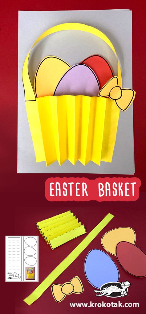 krokotak | easter_basket Easter Basket Printable, Easter Kindergarten, Free Printable Templates, Sleeping Bunny, Egg Stand, Spring Basket, Children Activities, Wooden Clothespins, Crafts Easter