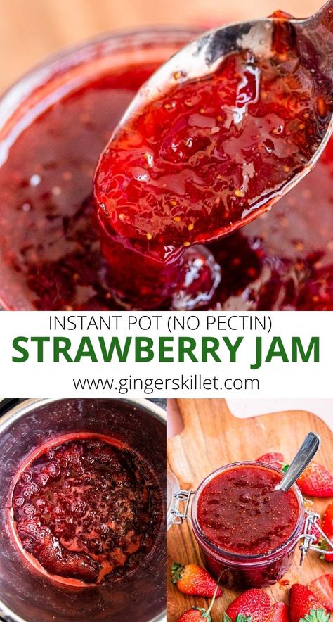 Easy Strawberry Jam Recipe - This is a super easy and simple recipe to make the most flavourful Strawberry Jam using your Instant Pot. You need only 3 ingredients for this jam and no added pectin involved! Strawberry Jam Instant Pot, Instant Pot Jam Recipes, Instant Pot Jam, Strawberry Jam With Pectin, Easy Strawberry Jam Recipe, Homemade Frosting Recipes, Easy Strawberry Jam, Ginger Jam, Recipe Instant Pot