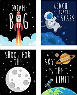 Astronomy Illustration, Boys Space Bedroom, Outer Space Room, Outer Space Posters, Space Theme Classroom, Rocket Art, Kids Bedroom Wall Art, Space Kids, Space Themed Room