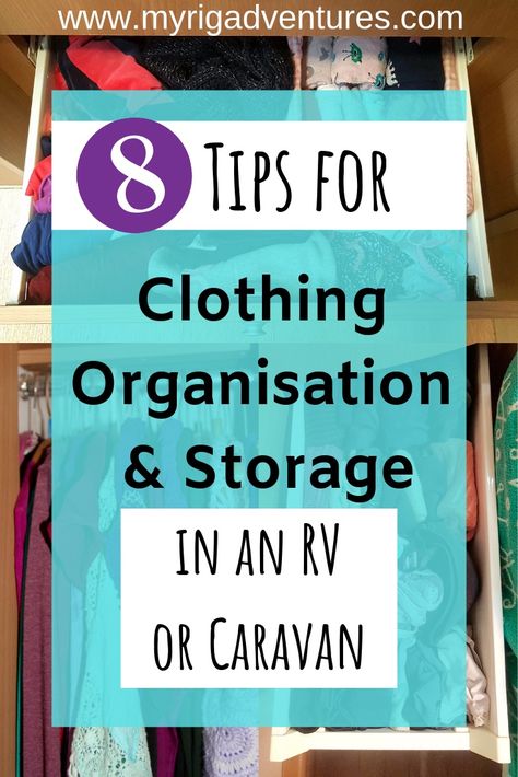 It can be tricky to store your clothes in a Caravan or RV, but staying organised is a must!  Read these 8 Tips... Clothes Washing Hacks, Ironing Hacks, Caravan Hacks, Caravan Storage, Organisation Tips, T Shirt Hacks, Van Storage, Shirt Hacks, Road Trip Packing