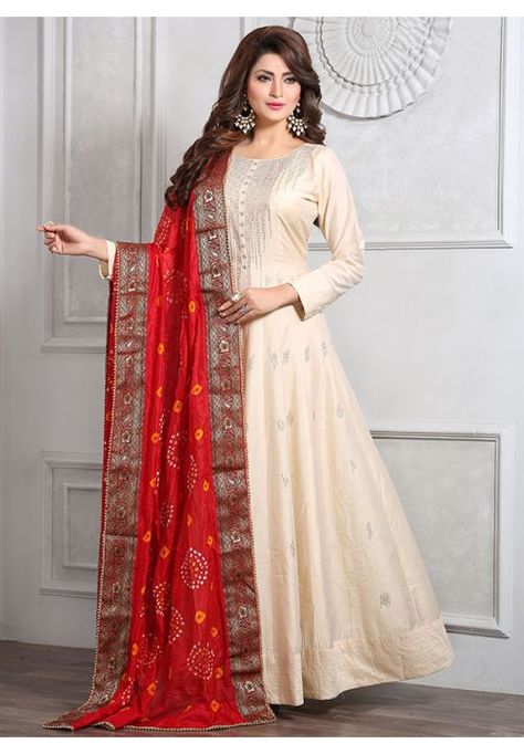 Bisque Cream Chanderi Silk Readymade Anarkali Suit Gol Dresses, Wedding Salwar Suits, Salwar Kameez Online Shopping, Designer Anarkali Dresses, Readymade Salwar Kameez, Cream Color Dress, Indian Designer Sarees, Indian Gowns Dresses, Fashion Gowns