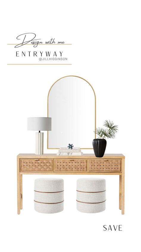 Arched Mirror Over Console Table, Arched Mirror Entryway, Mirror Above Console Table, Arch Mirror Entryway, Front Foyer Ideas Entryway, Front Door Entrance Ideas, Cane Console Table, Small Foyer Ideas, Circle Room