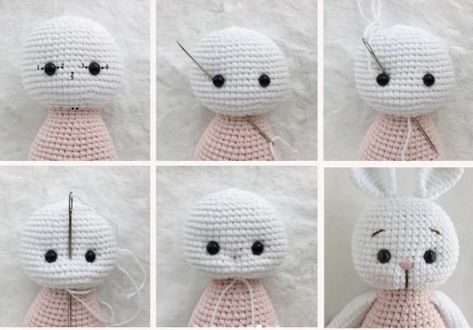 Crochet Bunny Face, Crochet Faces, Crochet Bunny Pattern, Animal Knitting Patterns, Crochet Rabbit, Bunny Face, Baby Knitting Patterns Free, Pink Yarn, Easter Crochet