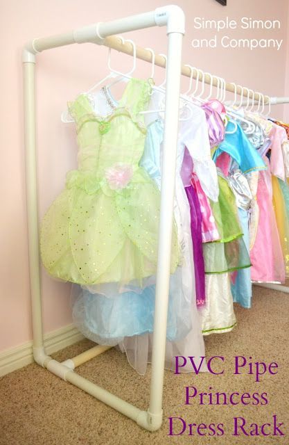 the boo and the boy: Kid shelving - part 3 Princess Dress Rack, Diy Clothes Rack Pvc, Dress Rack, Diy Clothes Rack, Pvc Pipe Crafts, Pvc Pipe Projects, Pvc Projects, Clothes Closet Organization, Pvc Pipes