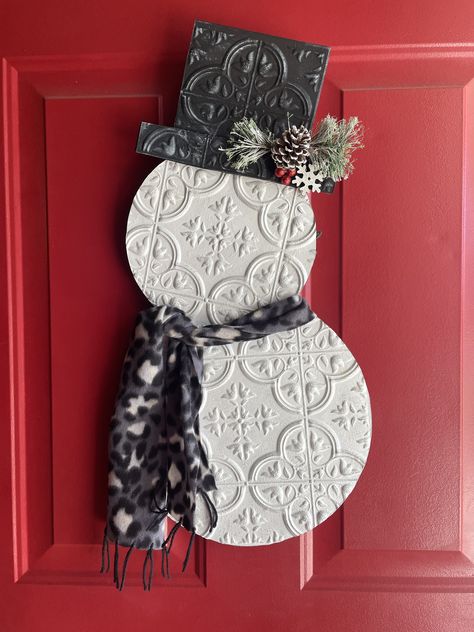 Dollar Tree Tile Snowman, Painting Dollar Tree Wall Tiles, Dollar Tree Stick On Tile Crafts, Dollar Tree Faux Tin Tile Crafts Christmas, Diy Dollar Tree Snowman Wreath, Dollar Tree Wall Tile Crafts, Dollar Tree Snowflake Crafts, Dollar Tree Tin Tile Crafts, Dollar Tree Snowman Crafts