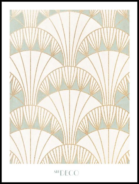 Illustration with art deco shapes in white, beige and green, and text at the bottom. The serene colours and shapes make this print perfect for a bedroom, and it matches perfectly with Art Deco Pattern No1. 1920s Art Deco Pattern, Arte Art Deco, Poster Art Deco, Art Deco Color, Art Deco Shapes, Green Art Deco, Art Deco Bedroom, Motif Art Deco, Graphic Art Prints