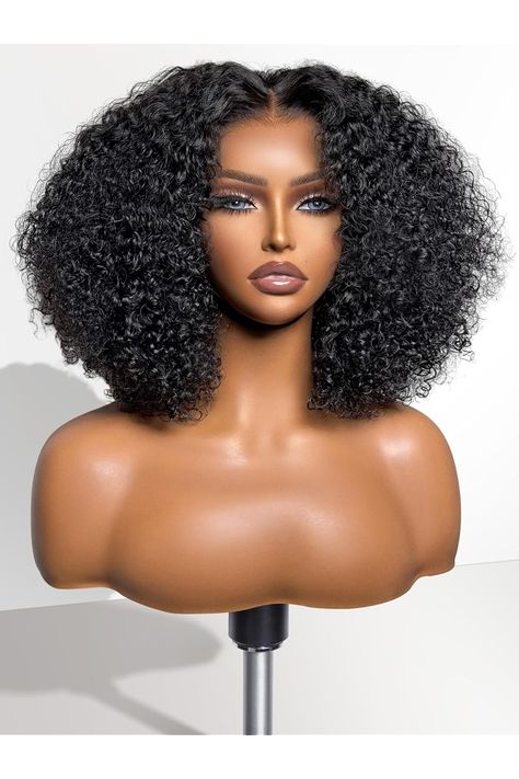 LUVME 5x5 Curly Human Hair Wig Glueless Wigs Human Hair Pre Plucked Pre Cut 14 Inch Natural Black 150 Density Ready to Go Kinkycurly Wig Human Hair for Women Curly Human Hair Wig, Curly Wigs, Womens Wigs, Human Hair Wigs, Bleach, Wig Hairstyles, Human Hair, Beauty And Personal Care, Wigs