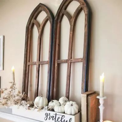 NOSTALGIC NOEL | Shop Sales Events Antique Farmhouse Wooden Arch Wall Decor, Arch Window Decor, Wall Arches Decor Ideas, Large Window Decor, Rustic Window Frame, Window Frame Decor, Arched Wall Decor, Wood Window Frame, Wooden Window Frames