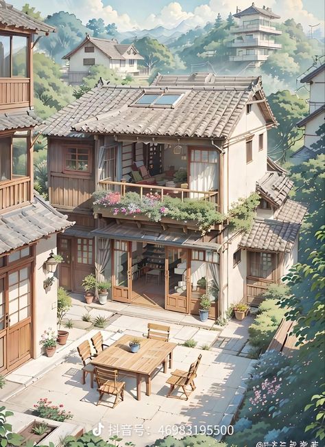 ☾~.~☕️follow me☕️~.~☾ Japanese Cottagecore House, Aesthetic Korean House Exterior, China House Traditional, Japan House Aesthetic, Cute Japanese House, Aesthetic Japanese House, Sims Japanese House, Japanese Style House Exterior, Japanese Inspired Home Exterior