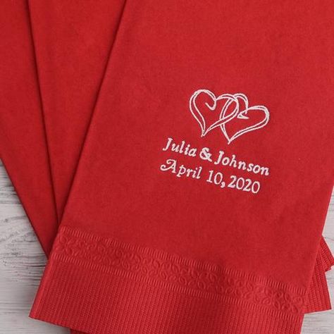 Wedding Dinner Napkins, Personalized Wedding Napkins, Paper Napkins Wedding, Red And White Weddings, Wedding Napkins Personalized, Napkins Wedding, Wedding Plates, Paper Wedding, Personalized Paper Napkins