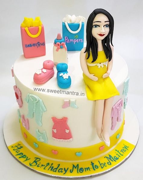 Customized cake for Mom-to-be birthday and baby shower in Pune. For my other creations, please visit my website www.sweetmantra.in Mother Birthday Cake, Baby Shower Cakes Neutral, Lady Cake, Baby Reveal Cakes, Customised Cakes, Baby Shower Cake Designs, Extravagant Wedding Cakes, Customized Cake, Happy Anniversary Cakes