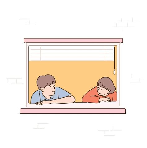 Couple Looking At Each Other Drawing, Window Sketch, Window Illustration, Looking At Each Other, Window Drawing, Couple Sketch, Diy Gift Card, Boy Drawing, Design Illustrations