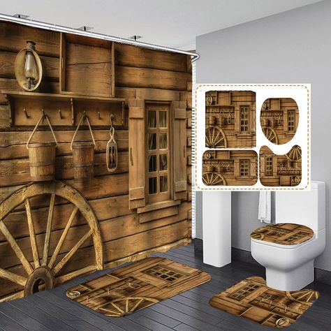 PRICES MAY VARY. 100% Polyester 👉【INCLUDING】1 PC Shower Curtain + 3 PCS Mats + 12 PCS/C-shaped Hooks. Ideal dimension 72’’(W)x72’’(L) suits for most people's needs. No liner is needed. 👉【VINTAGE WOODEN DOOR】High-definition graphic design printed with advanced non-fading technology. These vintage and rustic wooden door patterns are designed by our own excellent designers Jayden & Madge to provide you with the most fashionable design. 👉【GIFT TO YOURSELF】Amazing and practical gift for family, fr Rustic Bathroom Shower, Barn Bathroom, Primitive House, Farmhouse Shower Curtain, Bathroom Shower Curtain Sets, Bathroom Mat Sets, Wooden Pattern, Vintage Lanterns, Toilet Mat