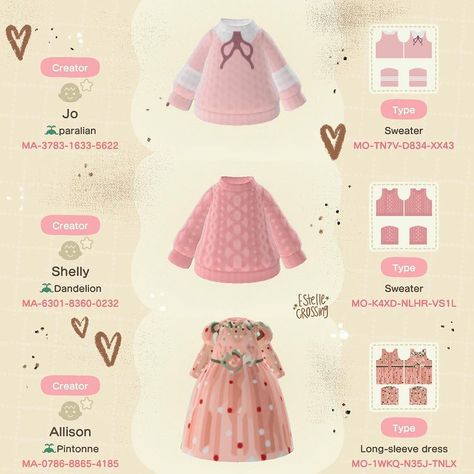 Classic pink vibes for Valentine’s Day coming up soon💕 •• *none of the designs are mine* If a design is yours let me know and I will tag… Cute Custom Designs Animal Crossing Clothes, Acnh Custom Clothing Designs, Acnh Pajamas Code, Animal Crossing Outfits Aesthetic, Clothes Design Acnh, Animal Crossing Cute Clothes Codes, Cute Outfits Animal Crossing, Outfit Ideas Animal Crossing, Custom Design Clothes Acnh