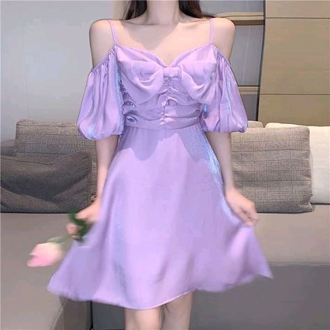 Purple Royalcore, Korean Purple Outfit, Korean Dress Elegant Short, Lilac Coquette, Purple Long Sleeve Mini Dress, Colorful Short Dresses, Korean Dress Elegant, Royale High Fit Ideas, My Little Pony Twilight Sparkle