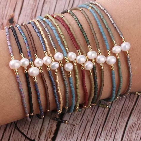 Summer Miyuki Bracelets For Women 1mm Delica Beads Pearl Hand Jewelry Metal Color Plated Resizable Bracelet Pulseras Natural Pearl Jewelry, Jewelry Making Classes, Trending Bracelets, Miyuki Bracelet, Handmade Jewelry Bracelets, Beaded Jewels, Diy Bracelet Designs, Beads Bracelet Design, Jewelry Metal