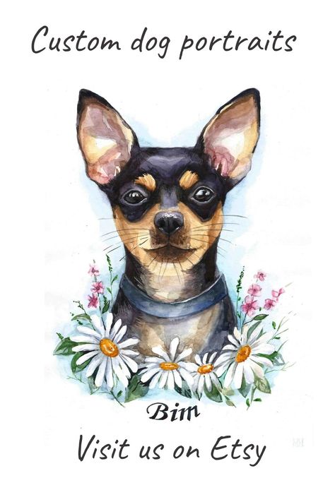 Yorkie Painting, Watercolor Dog Portrait, Chihuahua Art, Chihuahua Mom, Happy Birthday Art, Custom Pet Art, Min Pin, Watercolor Pet Portraits, Custom Dog Portraits