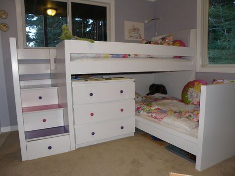 IKEA Hackers: Malm Toddler Bed under Malm-inspired Bunk Cool Beds For Teens, Ikea Bunk Bed, Ikea Bed Hack, Girls Loft Bed, Girls Bunk Beds, Toddler Bunk Beds, Malm Bed, White Bunk Beds, Kura Bed