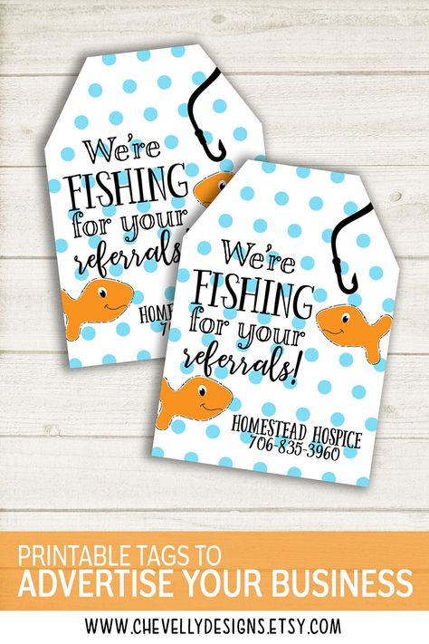 Printable Business Marketing Gift Tags for business trying to reach more clients. Attach to a bag of goldfish and leave an impression that will encourage them hire you for the job! #growyourbusiness #chevellydesigns Marketing Ideas For Home Health Care, Marketing Goodie Bags Ideas, Unicorn Valentine Cards, Business Marketing Gifts, Real Estate Client Gifts, Business Marketing Design, Customer Appreciation Gifts, Christmas Marketing, Referral Marketing