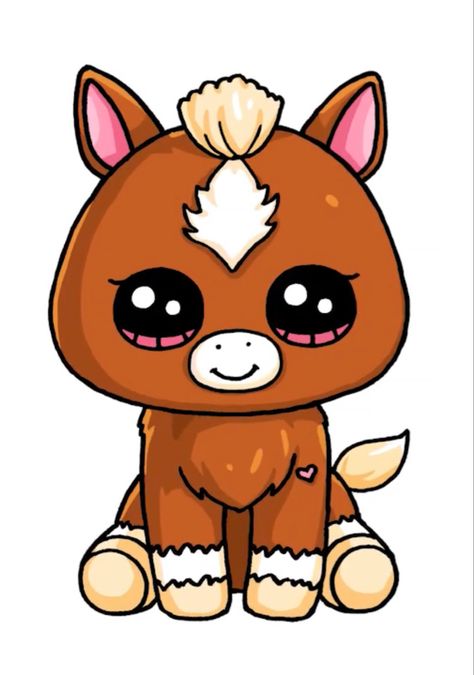 Drawing by Draw So Cute #cute #kawaii #chibi #cartoon #baby #horse #pony #animal #beanieboos #drawing #DrawSoCute Draw So Cute Dog, Kawaii Horse, Draw So Cute, Kawaii Girl Drawings, Easy Step By Step Drawing, Horse Cartoon, Baby Horse, Cartoon Drawings Of Animals, Arte Do Kawaii