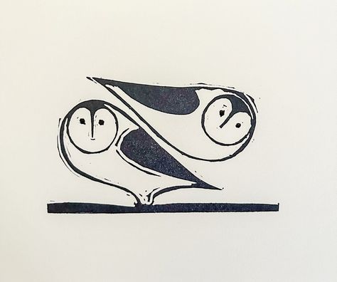 This is a small linoleum block print of barn owls. i used watercolor paper, letter sized 7x5 inches, the image itself is approximately 4x3 inches. Signed on the back with pencil and date The artwork is backed by cardboard and sealed in a clear envelope. I ship flat in an art mailer. I will do my best to ship all items as soon as I possibly can.  U.S. orders come with delivery confirmation via USPS First Class Mail FREE Shipping in the US INTERNATIONAL  orders are shipped USPS First Class with es Block Print Ideas, Linoleum Print Ideas, Funny Animal Illustration, Owl Folk Art, Bird Linocut, Clear Envelope, Barn Owls, Linoleum Block Printing, Linocut Printmaking