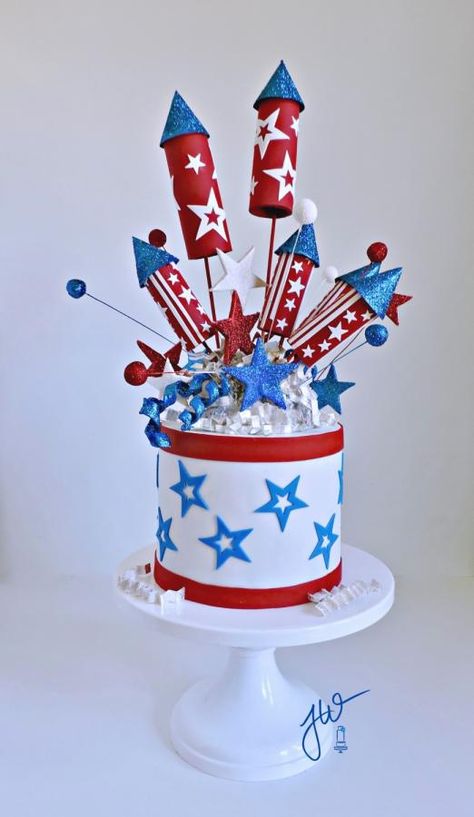 Independence Day Birthday Cake, Red White And Blue Cake, Hunter Birthday, Fireworks Cake, Patriotic Cake, Fourth Of July Cakes, Patriotic Wedding, 4th Of July Cake, 4th Of July Desserts